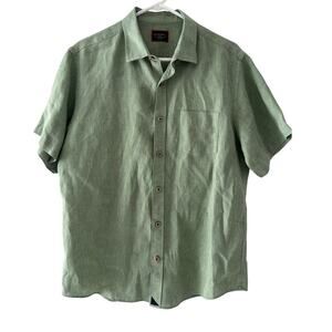 Untuckit Brancott Shirt Mens L Green 100% Linen Short Sleeve Lightweight Slim
